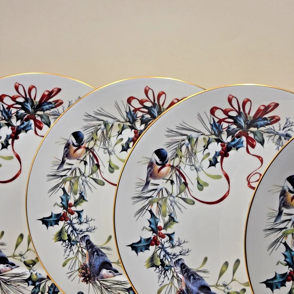 Lenox Winter Greetings Dinner Plate Set of 4 USA Millennium 10.75 Fine Ivory VTG